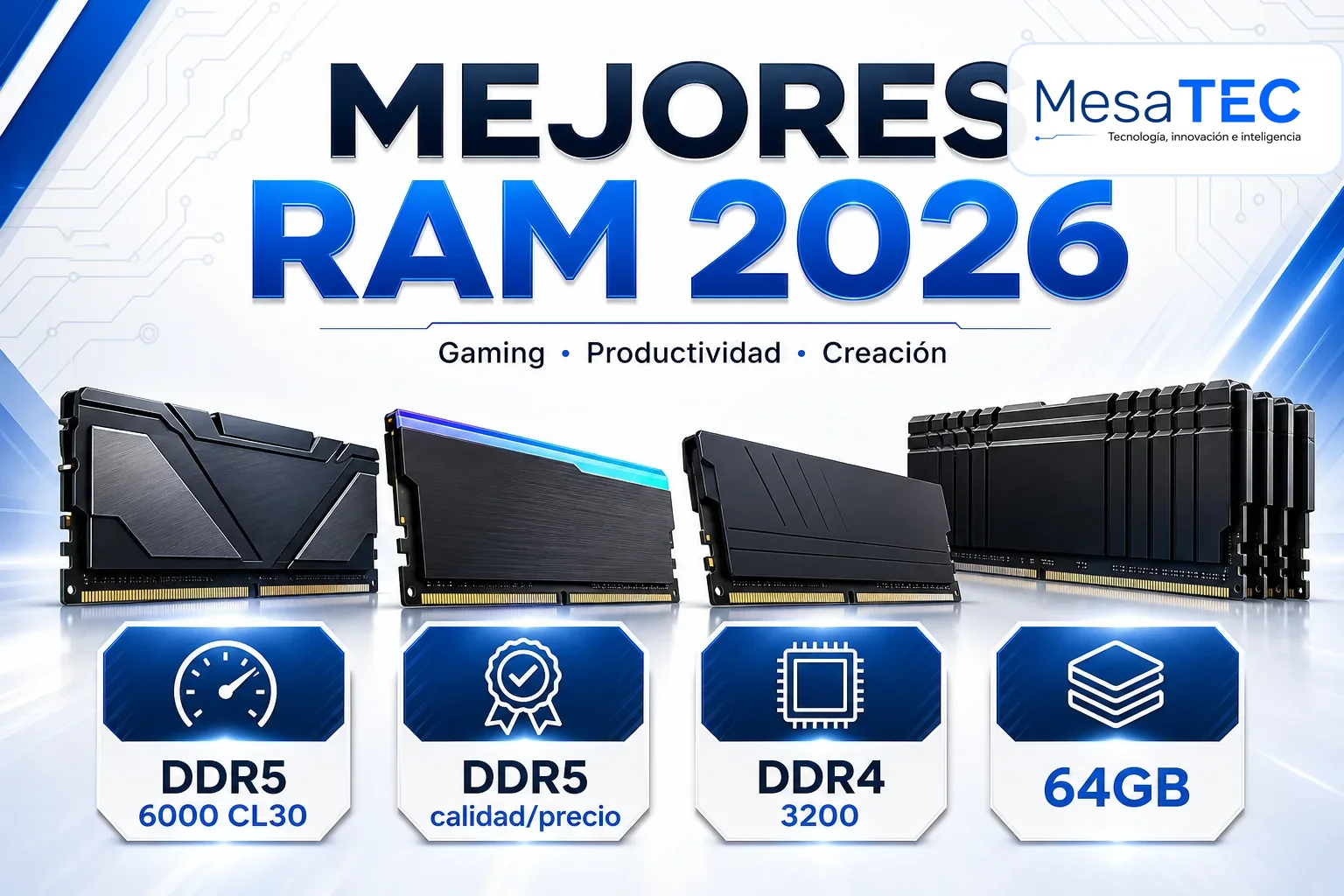 Mejores memorias RAM 2026: DDR5 y DDR4 para gaming, trabajo y upgrades - MesaTEC