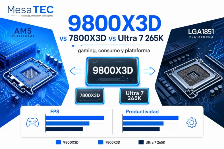 Mesatec Comparativa Cpu 9800X3D 7800X3D Ultra7 - imagen editorial MesaTEC