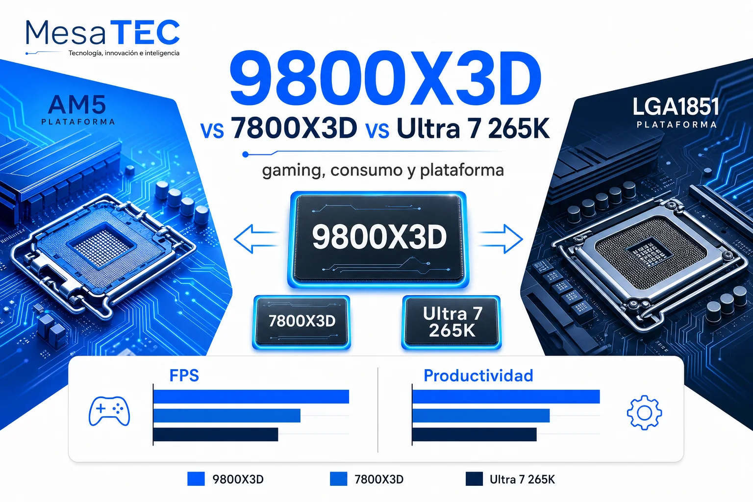 Mesatec Comparativa Cpu 9800X3D 7800X3D Ultra7 - imagen editorial MesaTEC