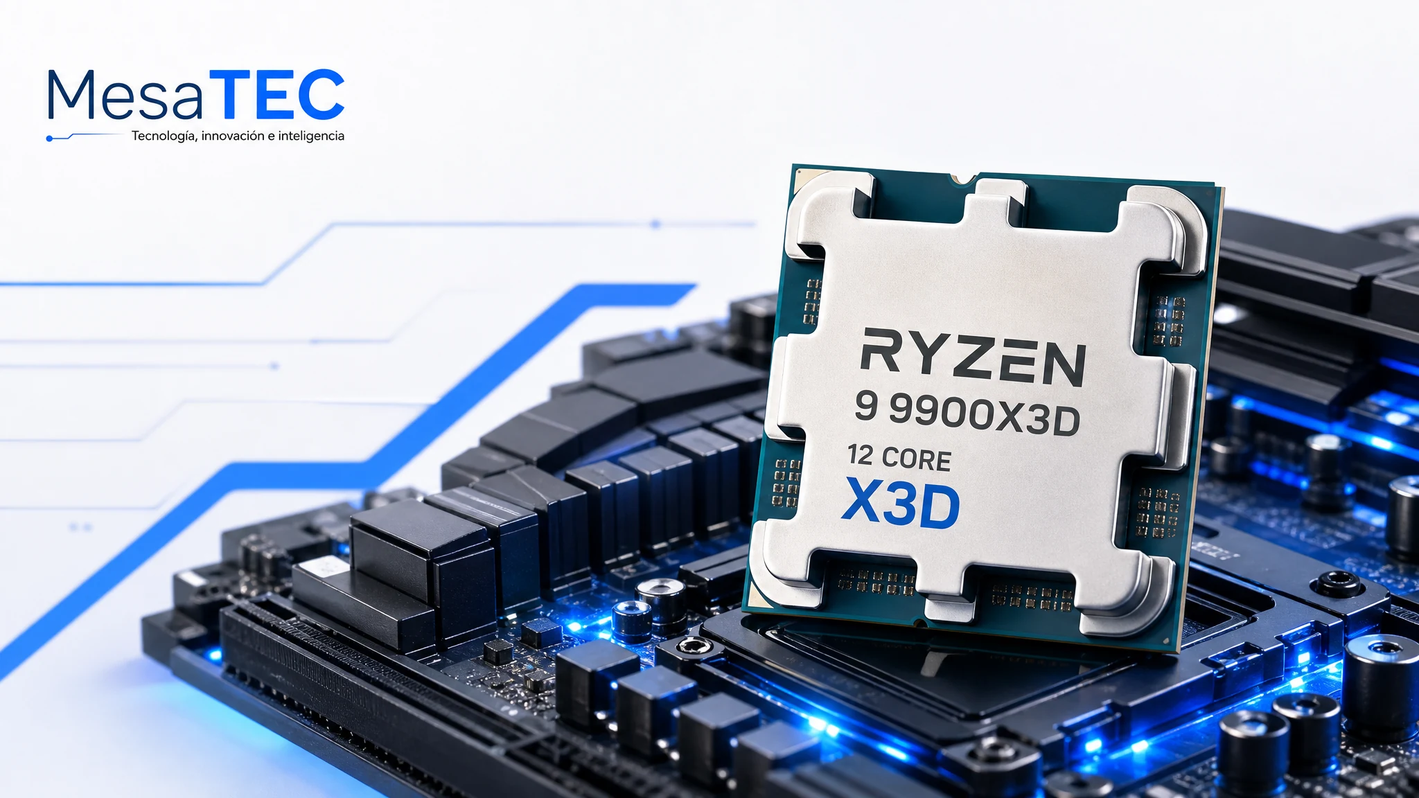 AMD Ryzen 9 9900X3D en imagen de compra MesaTEC generada con Image 2.0