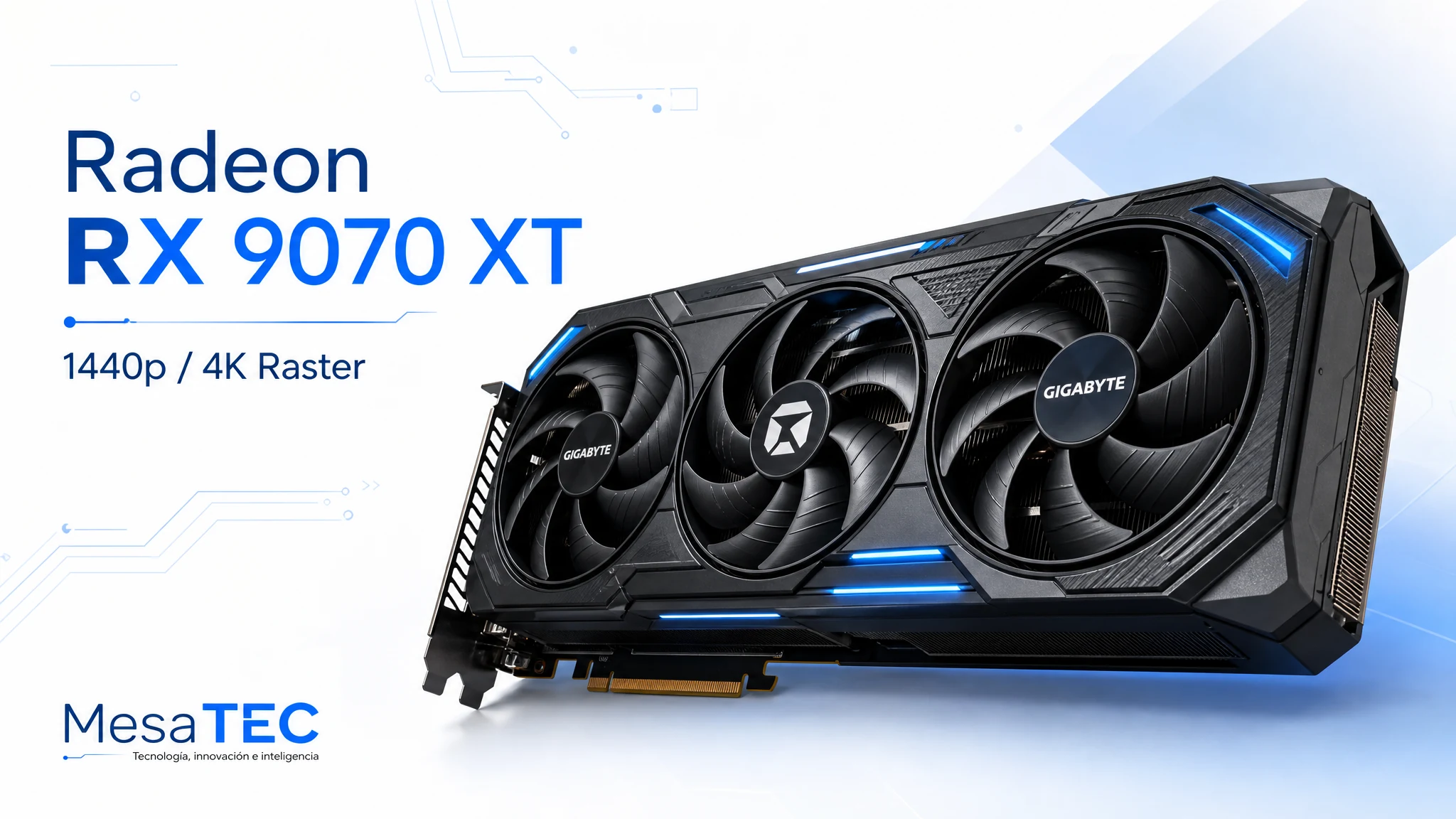GIGABYTE Radeon RX 9070 XT Gaming OC 16G en imagen de compra MesaTEC generada con Image 2.0