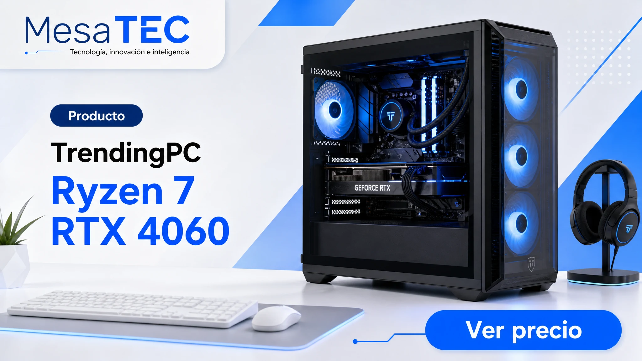 TrendingPC Ryzen 7 RTX 4060 en imagen de producto MesaTEC generada con Image 2.0