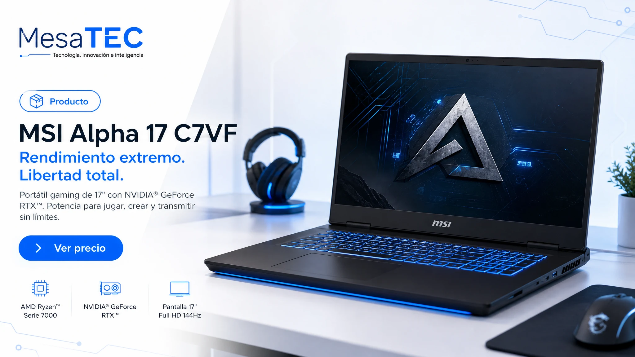 MSI Alpha 17 C7VF en imagen de producto MesaTEC generada con Image 2.0