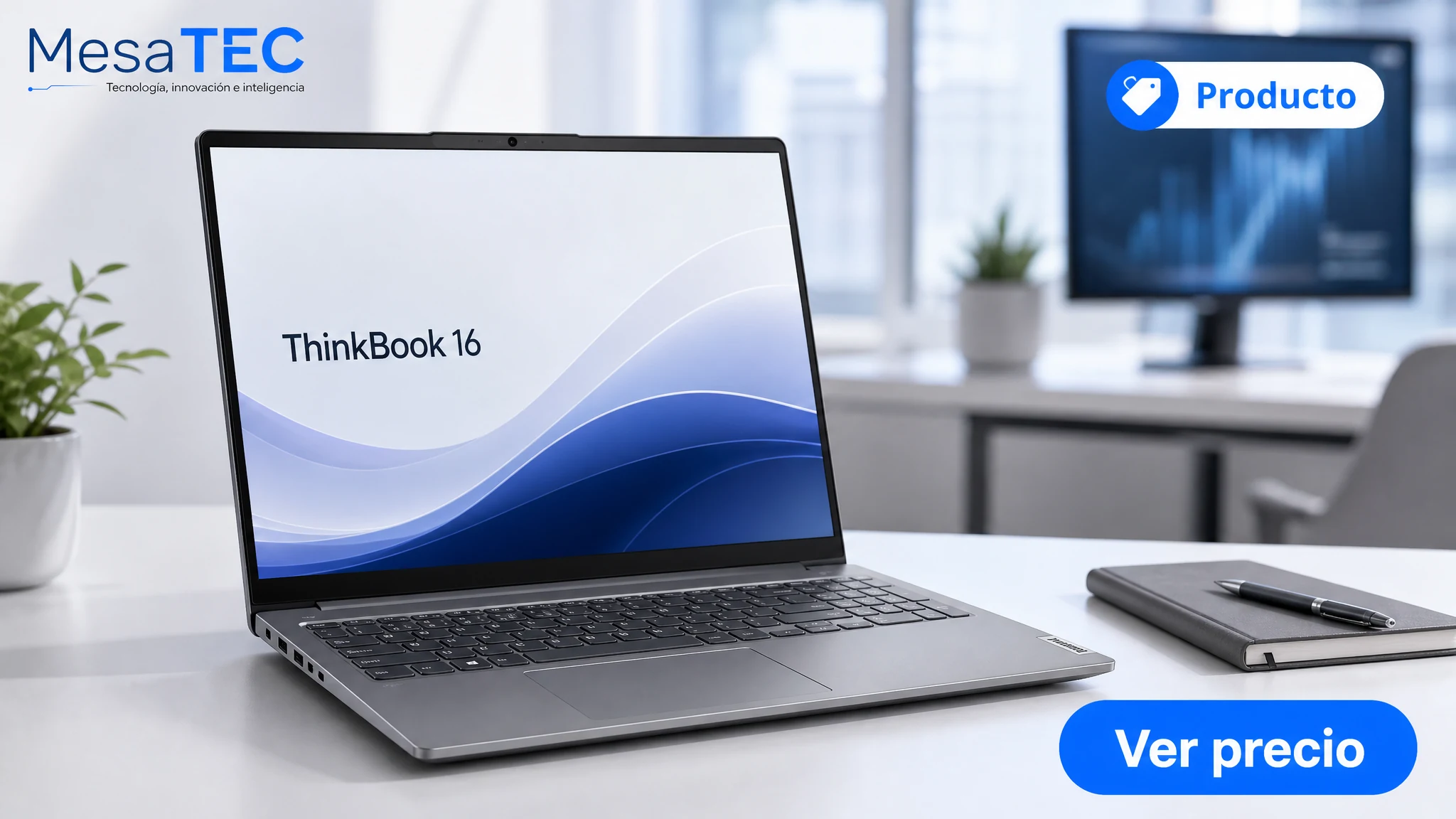 Lenovo ThinkBook 16 en imagen de producto MesaTEC generada con Image 2.0