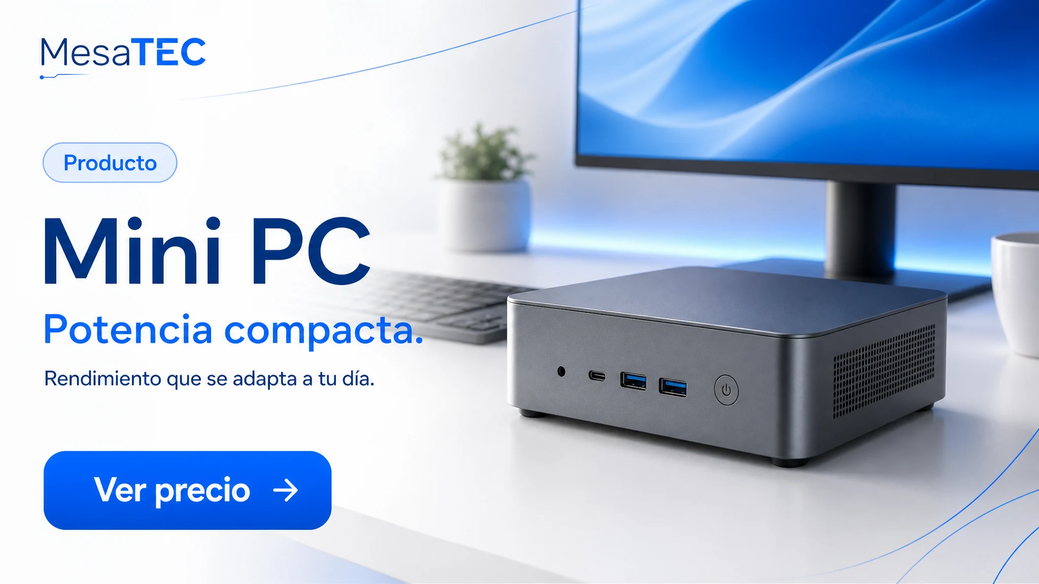 GEEKOM A5 Ryzen 5 en imagen de producto MesaTEC generada con Image 2.0