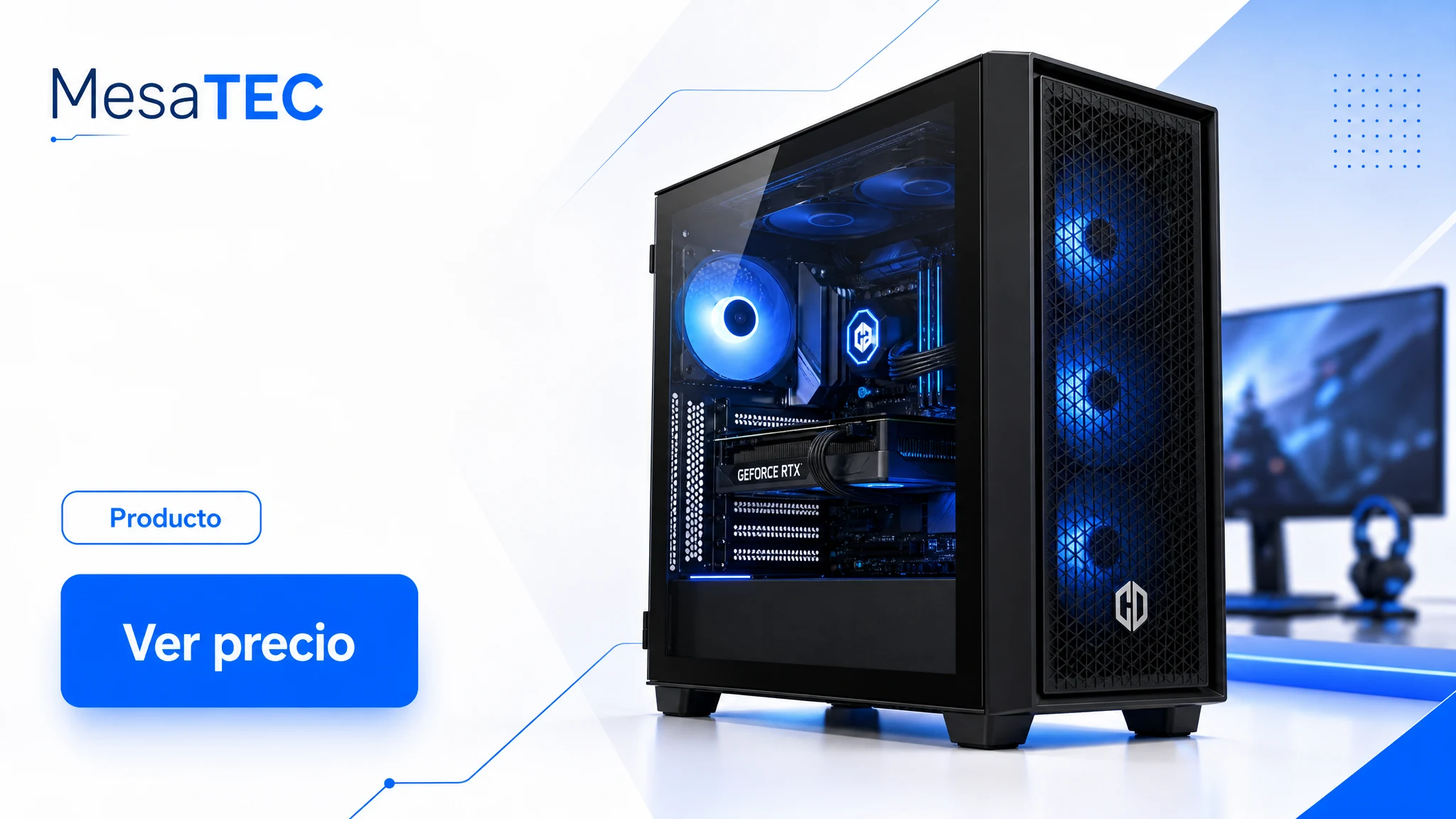 CYBERPOWERPC Wyvern RTX 5060 en imagen de producto MesaTEC generada con Image 2.0