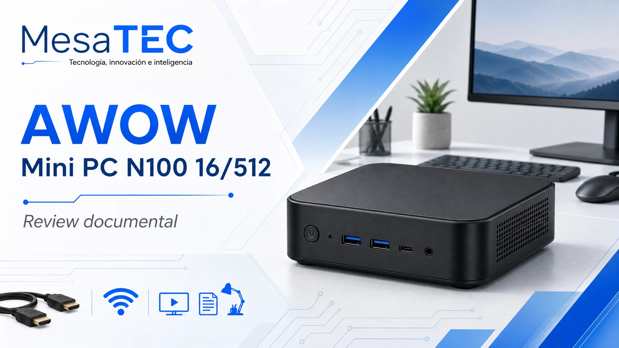 AWOW Mini PC N100 16/512 en imagen de producto MesaTEC generada con Image 2.0