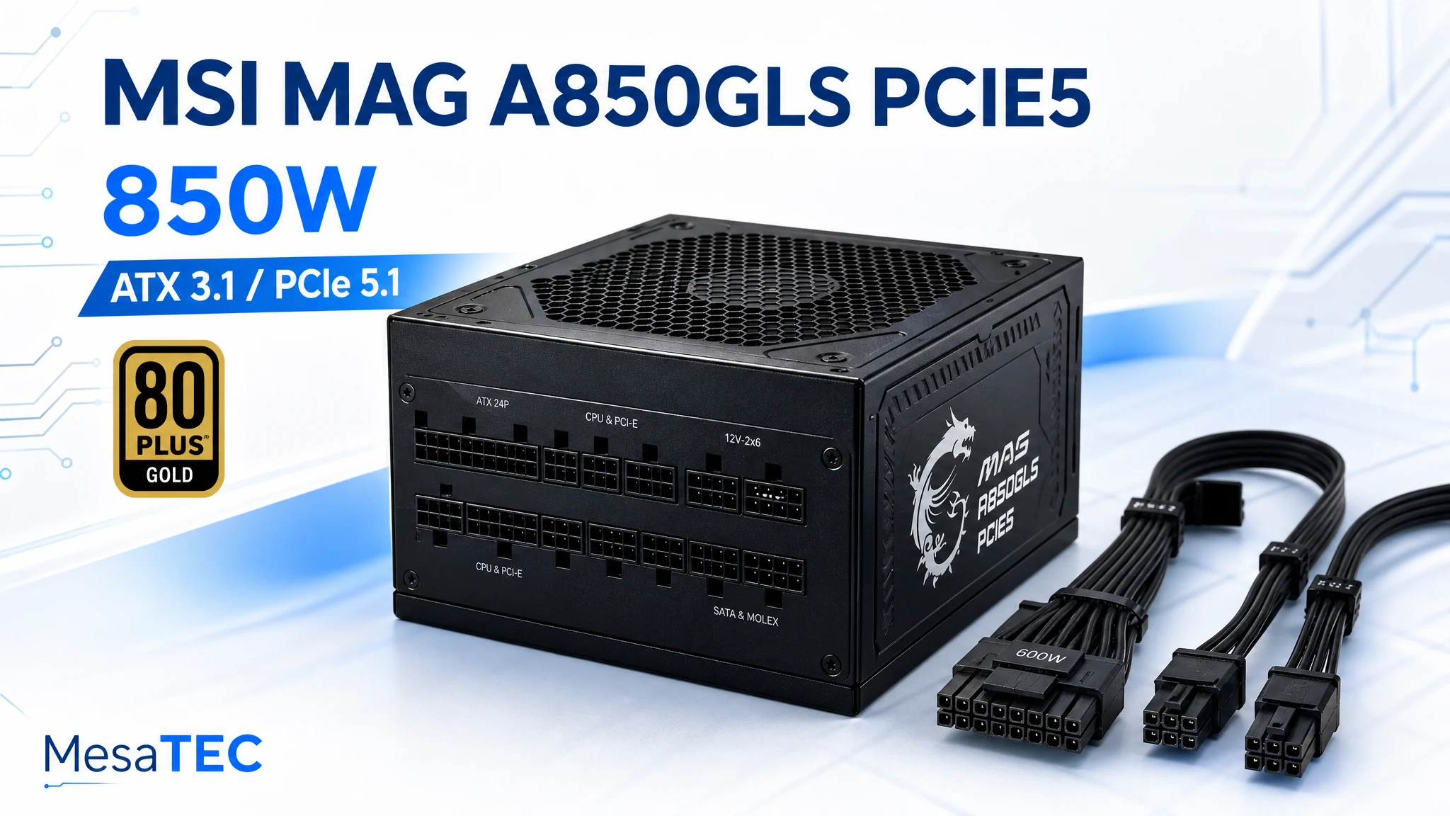 MSI MAG A850GLS PCIE5 850W en imagen de compra MesaTEC generada con Image 2.0