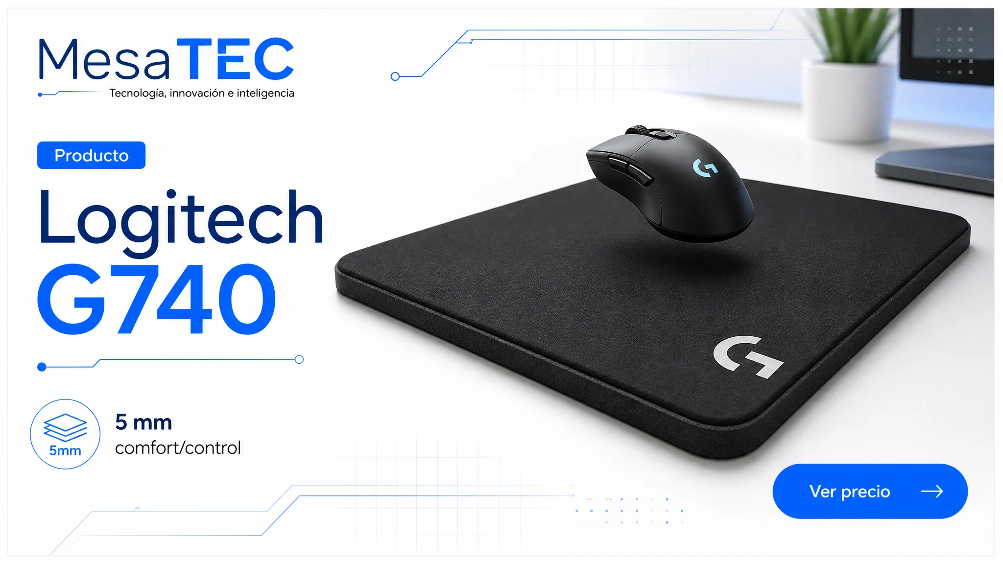 Logitech G740 gruesa en imagen de producto MesaTEC generada con Image 2.0