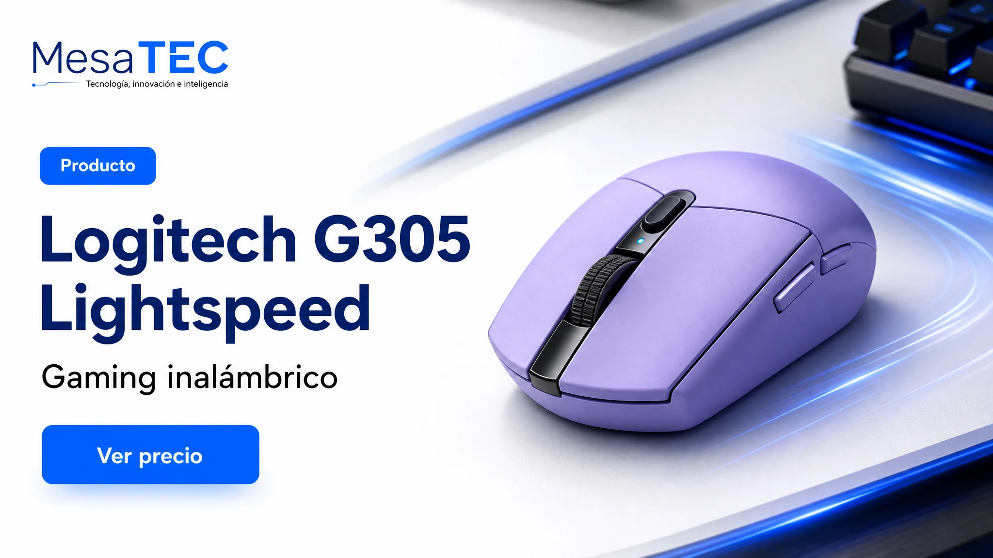 Logitech G305 Lightspeed en imagen de producto MesaTEC generada con Image 2.0