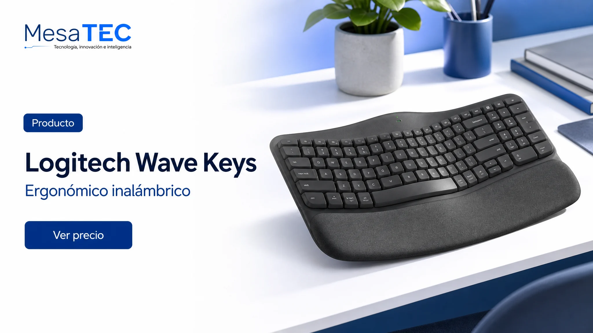 Logitech Wave Keys en imagen de producto MesaTEC generada con Image 2.0