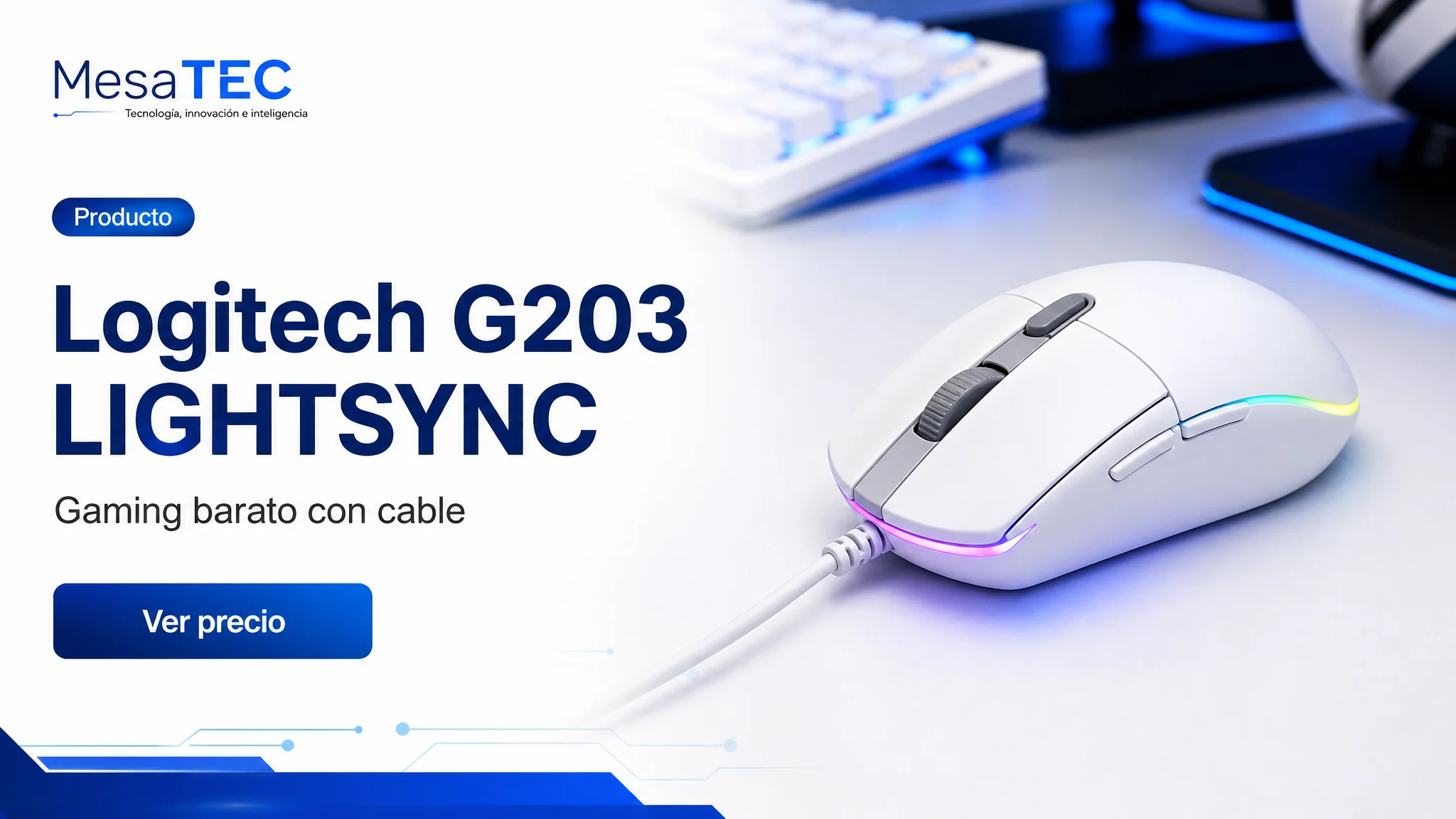 Logitech G203 LIGHTSYNC en imagen de producto MesaTEC generada con Image 2.0