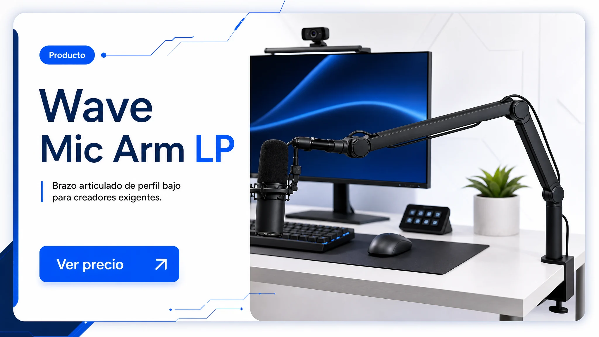 Elgato Wave Mic Arm LP en imagen de producto MesaTEC generada con Image 2.0