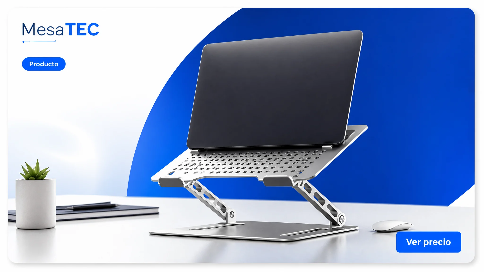 Amazon Basics soporte portátil ergonómico en imagen de producto MesaTEC generada con Image 2.0