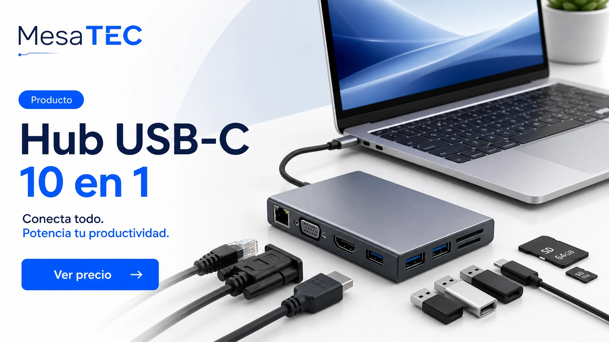 UGREEN Hub USB-C 10 en 1 en imagen de producto MesaTEC generada con Image 2.0
