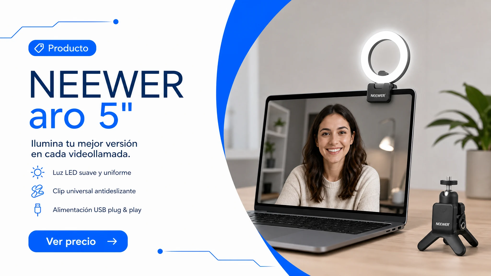 NEEWER aro 5" con clip en imagen de producto MesaTEC generada con Image 2.0