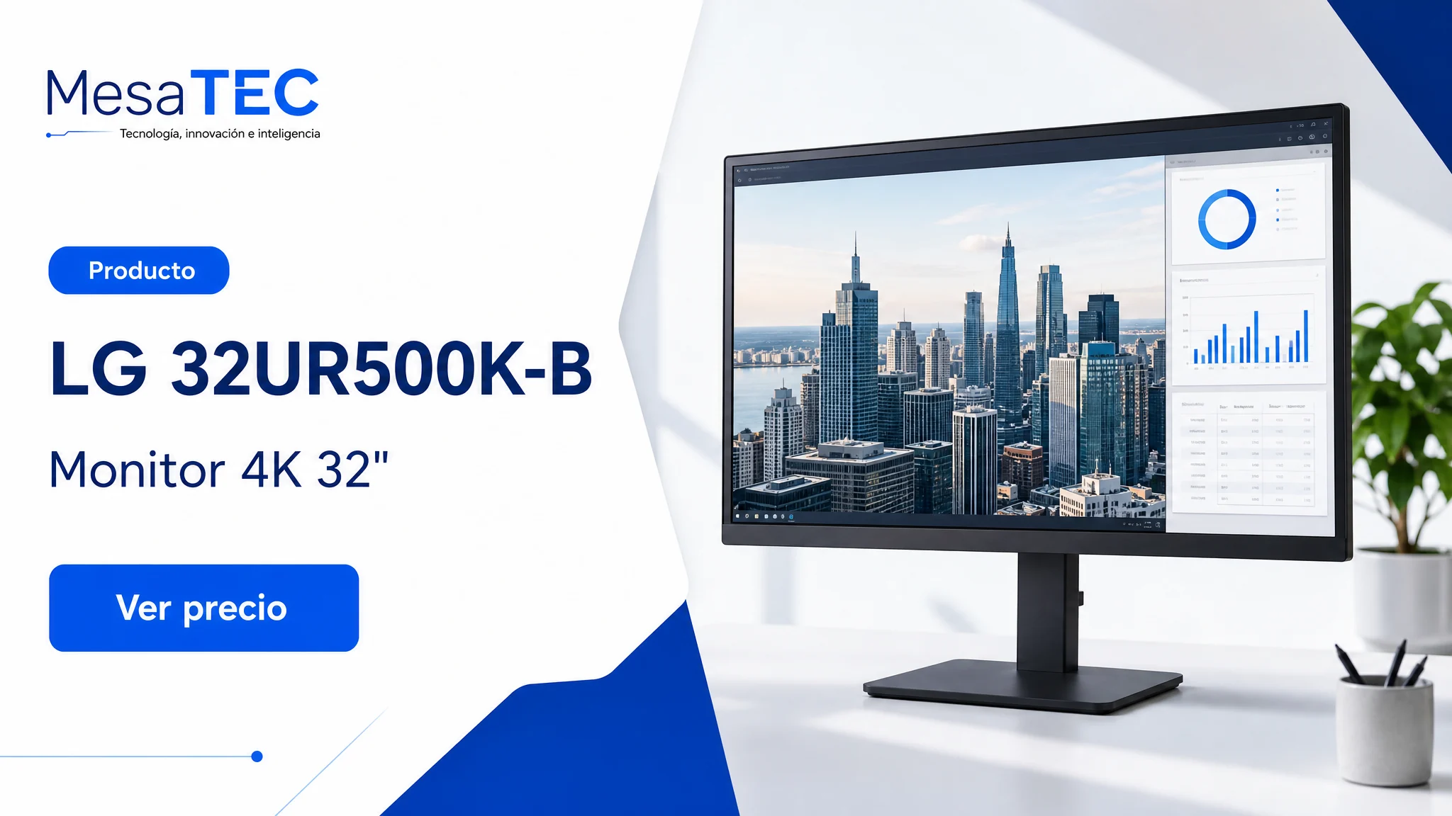 LG 32UR500K-B en imagen de producto MesaTEC generada con Image 2.0