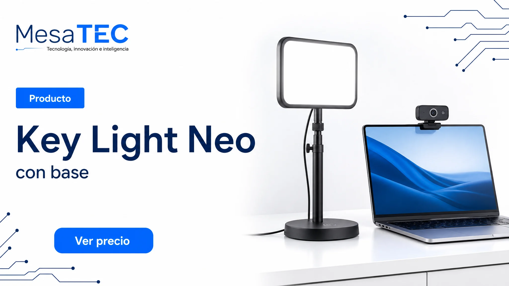 Elgato Key Light Neo con base en imagen de producto MesaTEC generada con Image 2.0