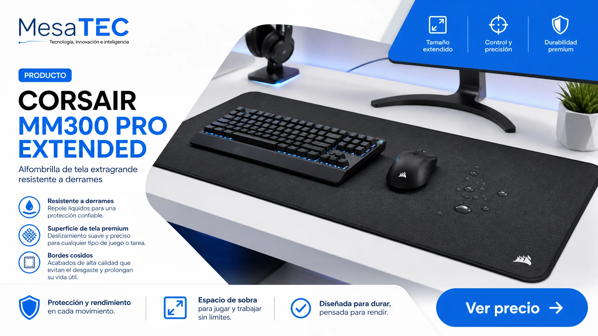 Corsair MM300 PRO Extended en imagen de producto MesaTEC generada con Image 2.0