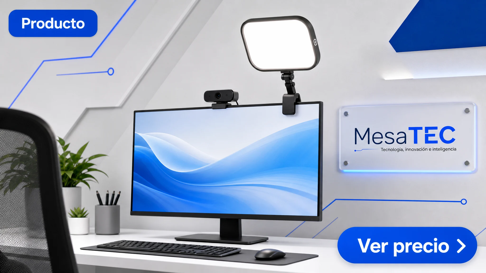 Elgato Key Light Neo en imagen de producto MesaTEC generada con Image 2.0