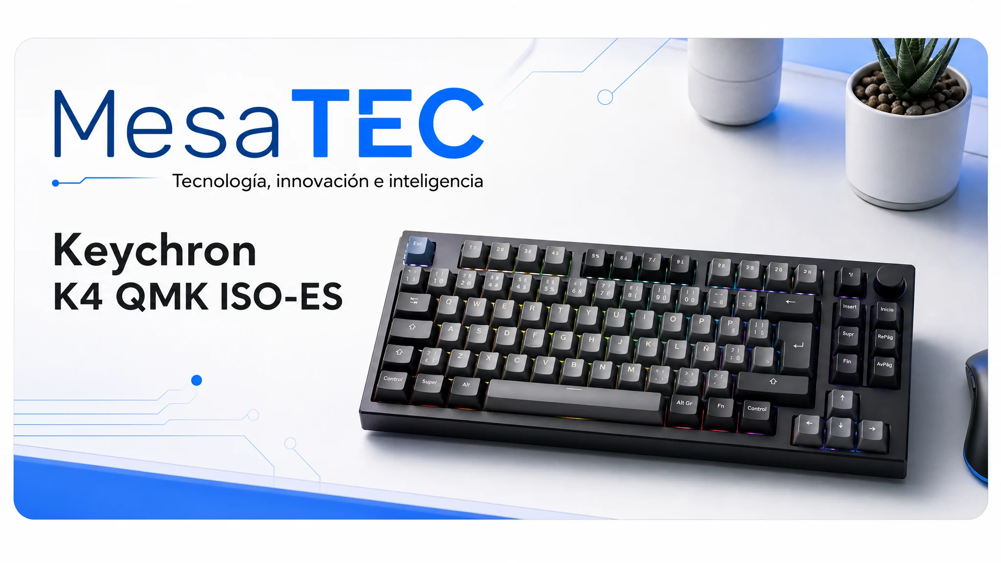 Keychron K4 QMK ISO-ES en imagen de producto MesaTEC generada con Image 2.0