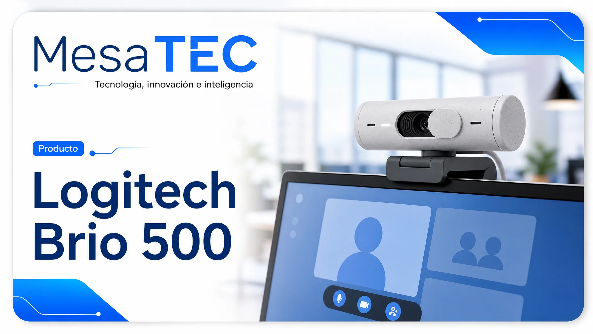 Logitech Brio 500 en imagen de producto MesaTEC generada con Image 2.0
