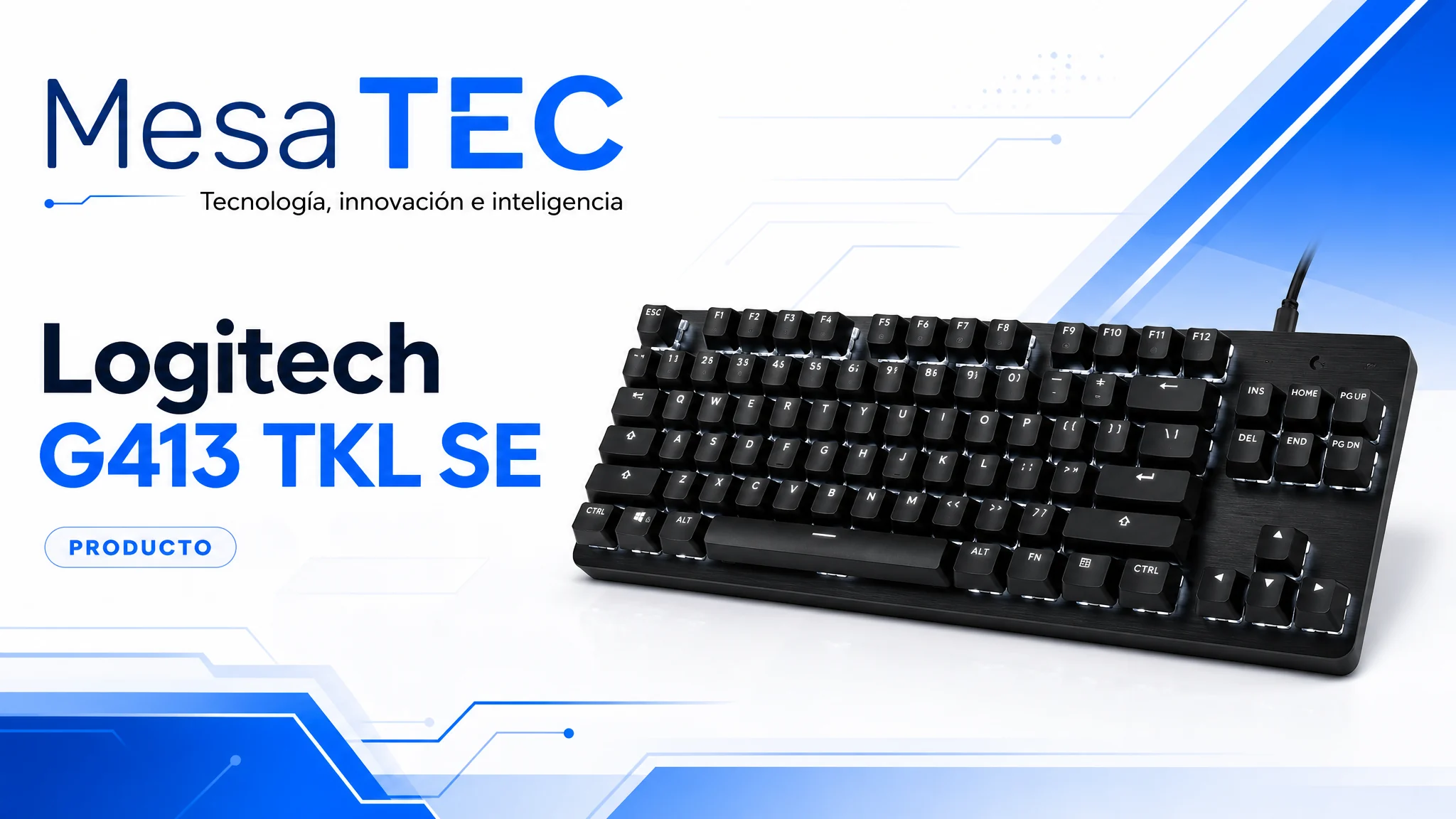 Logitech G413 TKL SE en imagen de producto MesaTEC generada con Image 2.0