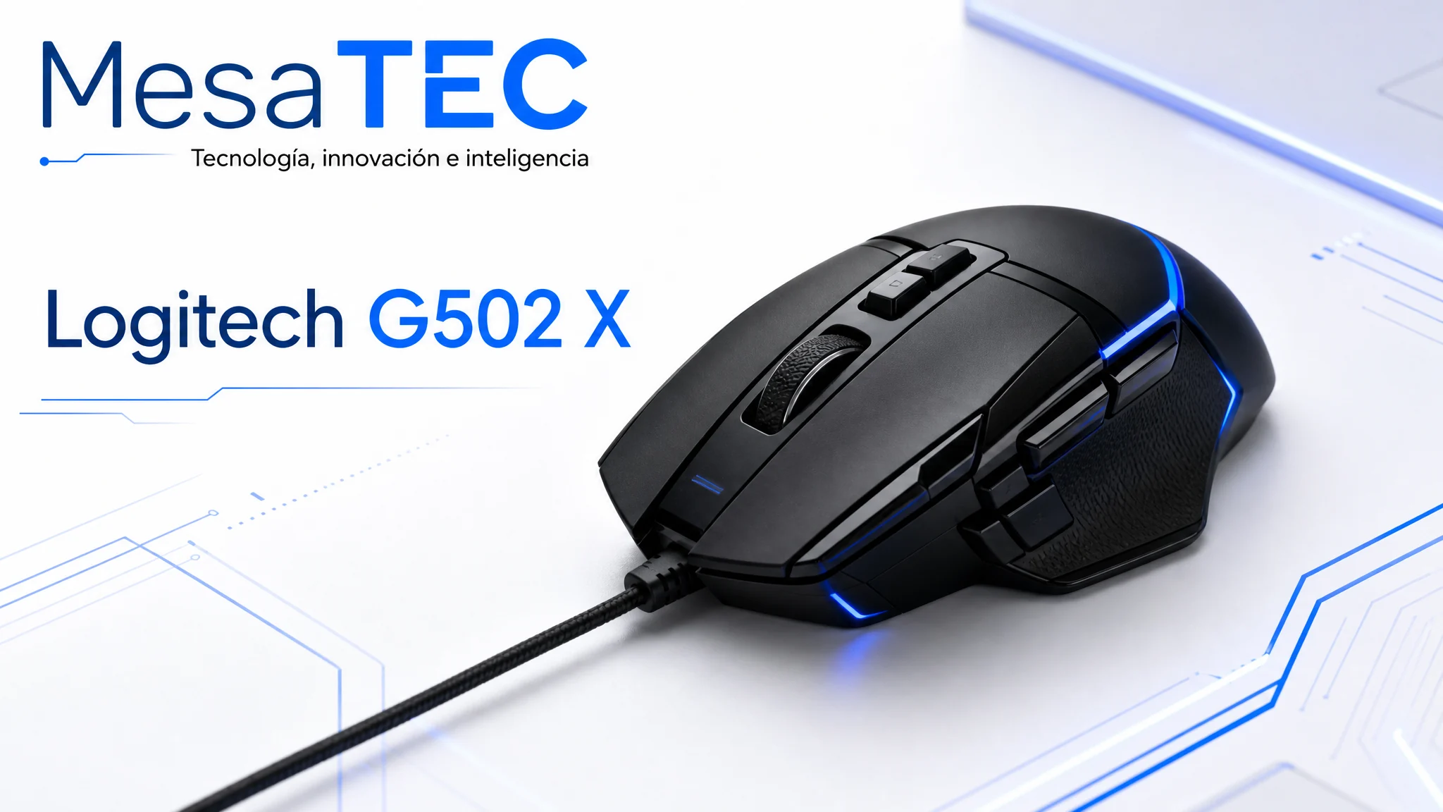 Logitech G502 X en imagen de producto MesaTEC generada con Image 2.0