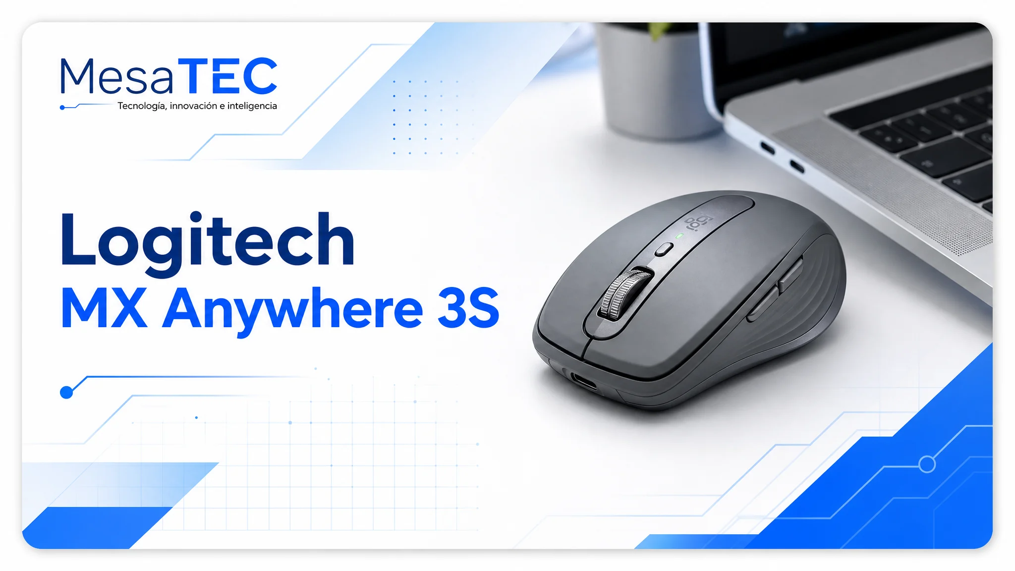 Logitech MX Anywhere 3S en imagen de producto MesaTEC generada con Image 2.0