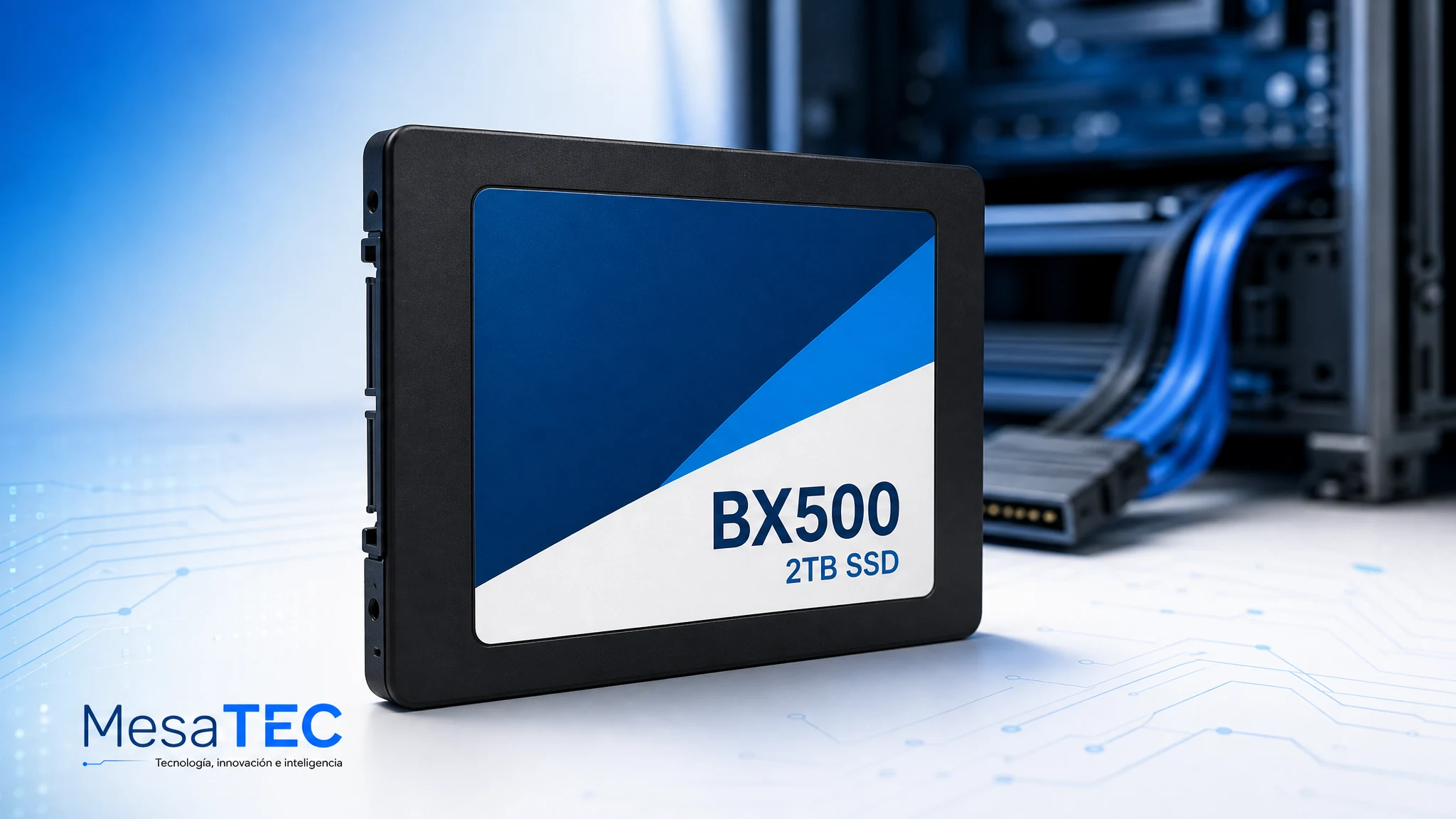 Crucial BX500 SATA SSD 2TB en imagen de compra MesaTEC generada con Image 2.0