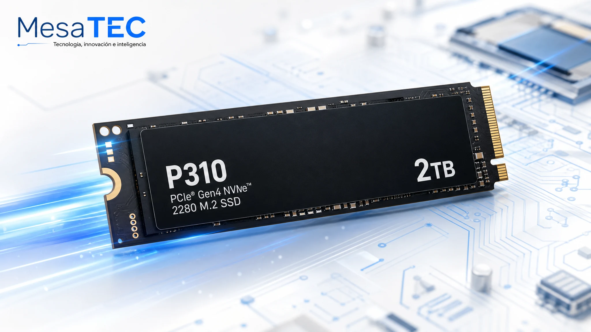 Crucial P310 SSD 2TB en imagen de compra MesaTEC generada con Image 2.0