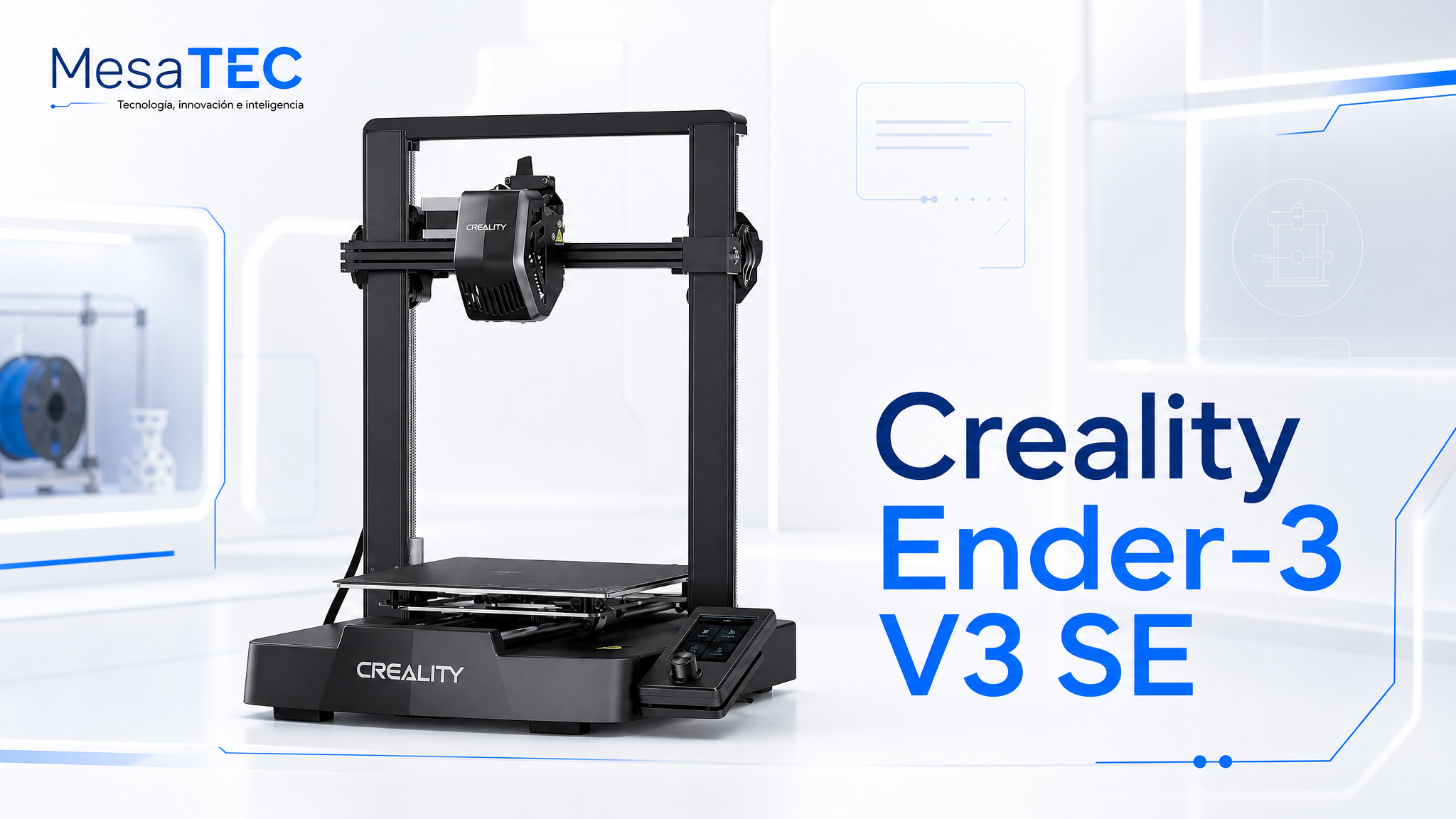 Creality Ender-3 V3 SE - imagen MesaTEC con texto integrado y logo editorial