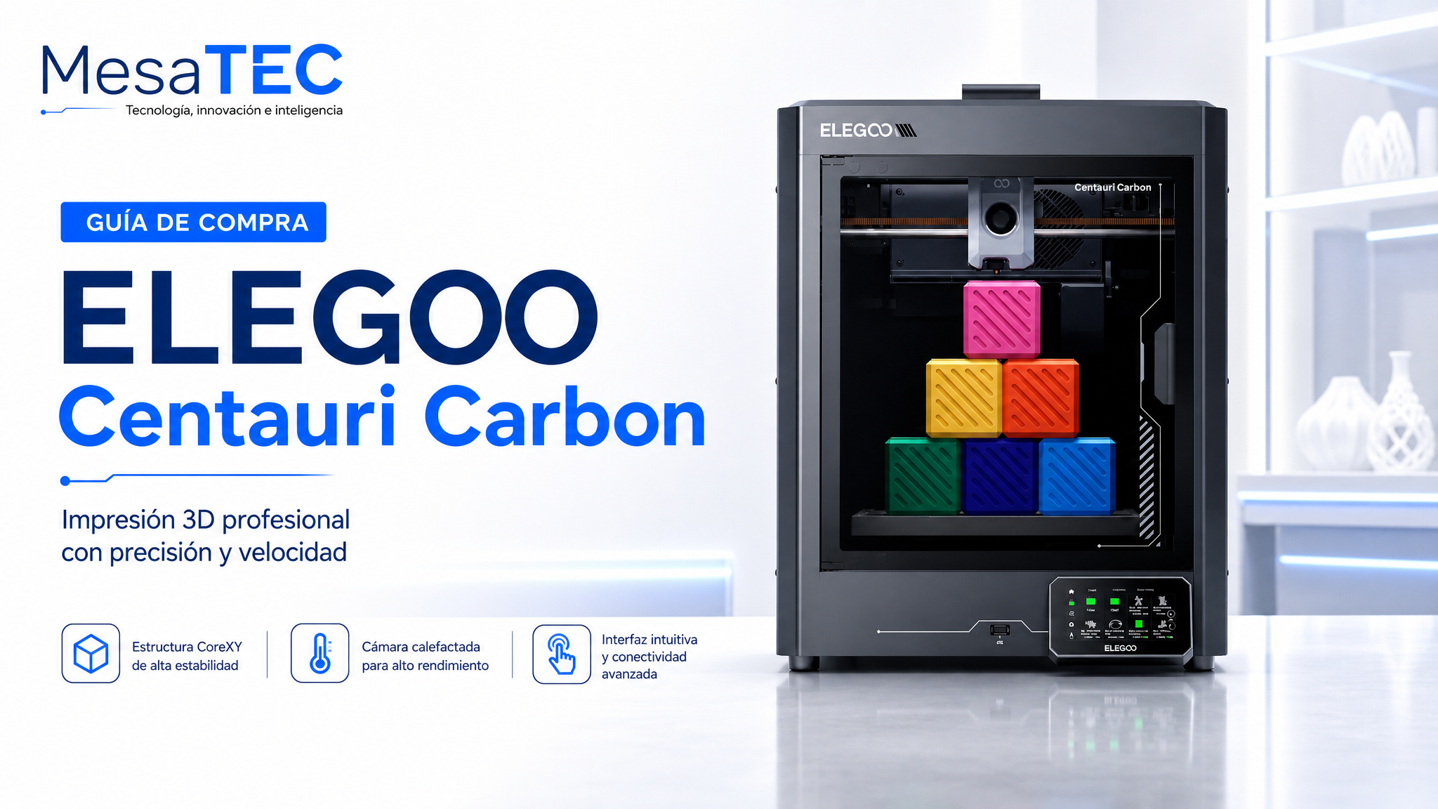 ELEGOO Centauri Carbon - imagen MesaTEC con texto integrado y logo editorial