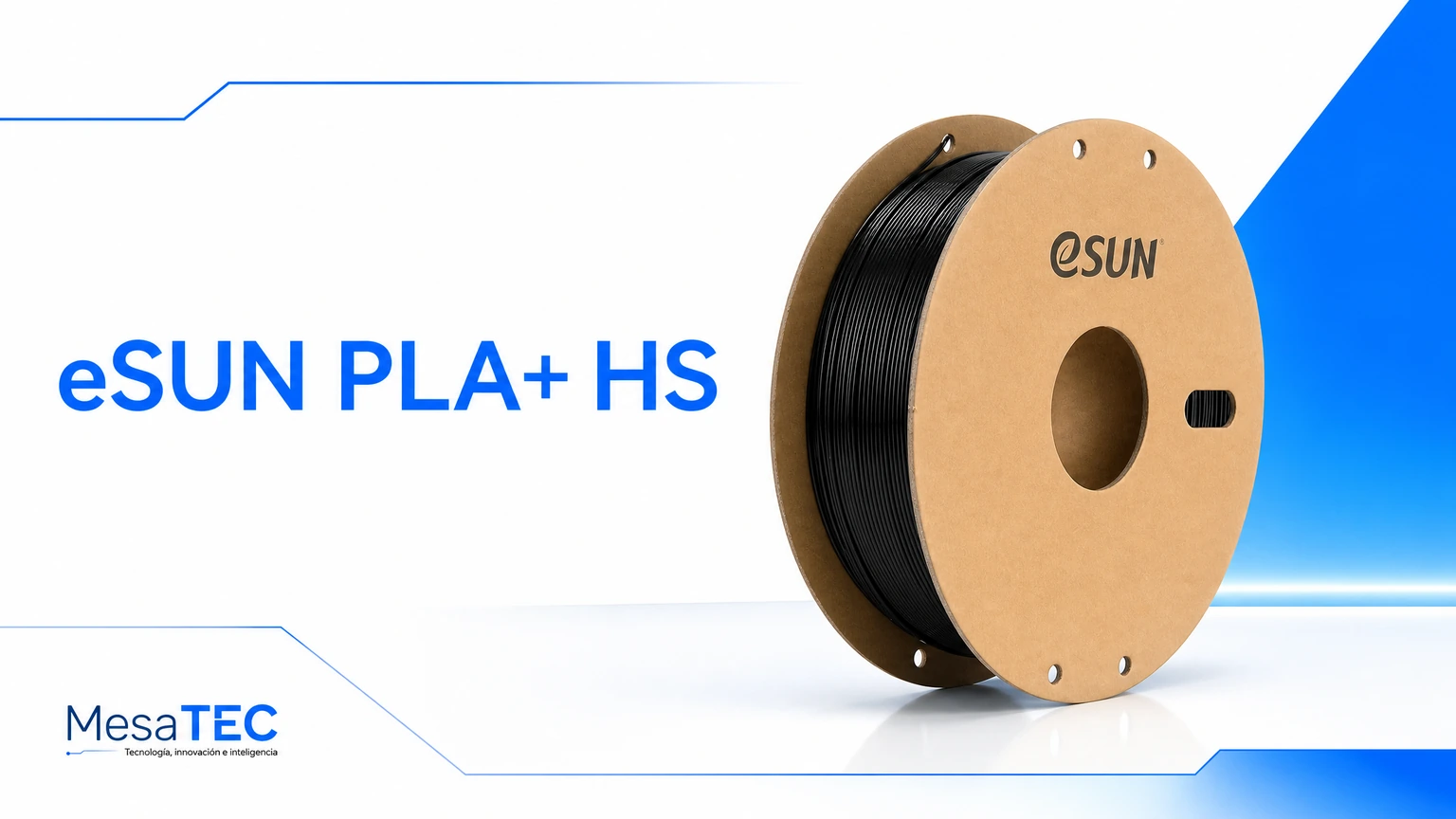 Imagen MesaTEC del filamento eSUN PLA+ HS con texto integrado y logo oficial