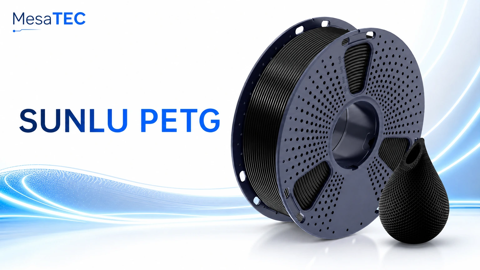 Imagen MesaTEC del filamento SUNLU PETG con texto integrado y logo oficial