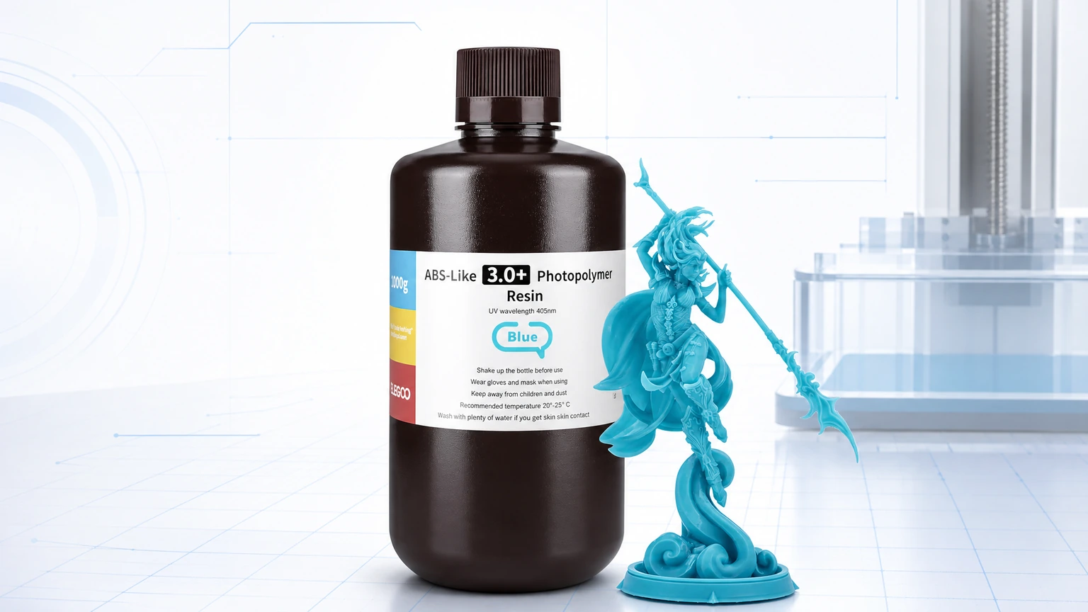 ELEGOO ABS-Like 3.0 Plus Resin 1 kg 405 nm - imagen editorial MesaTEC 16:9 para resinas de impresora 3D