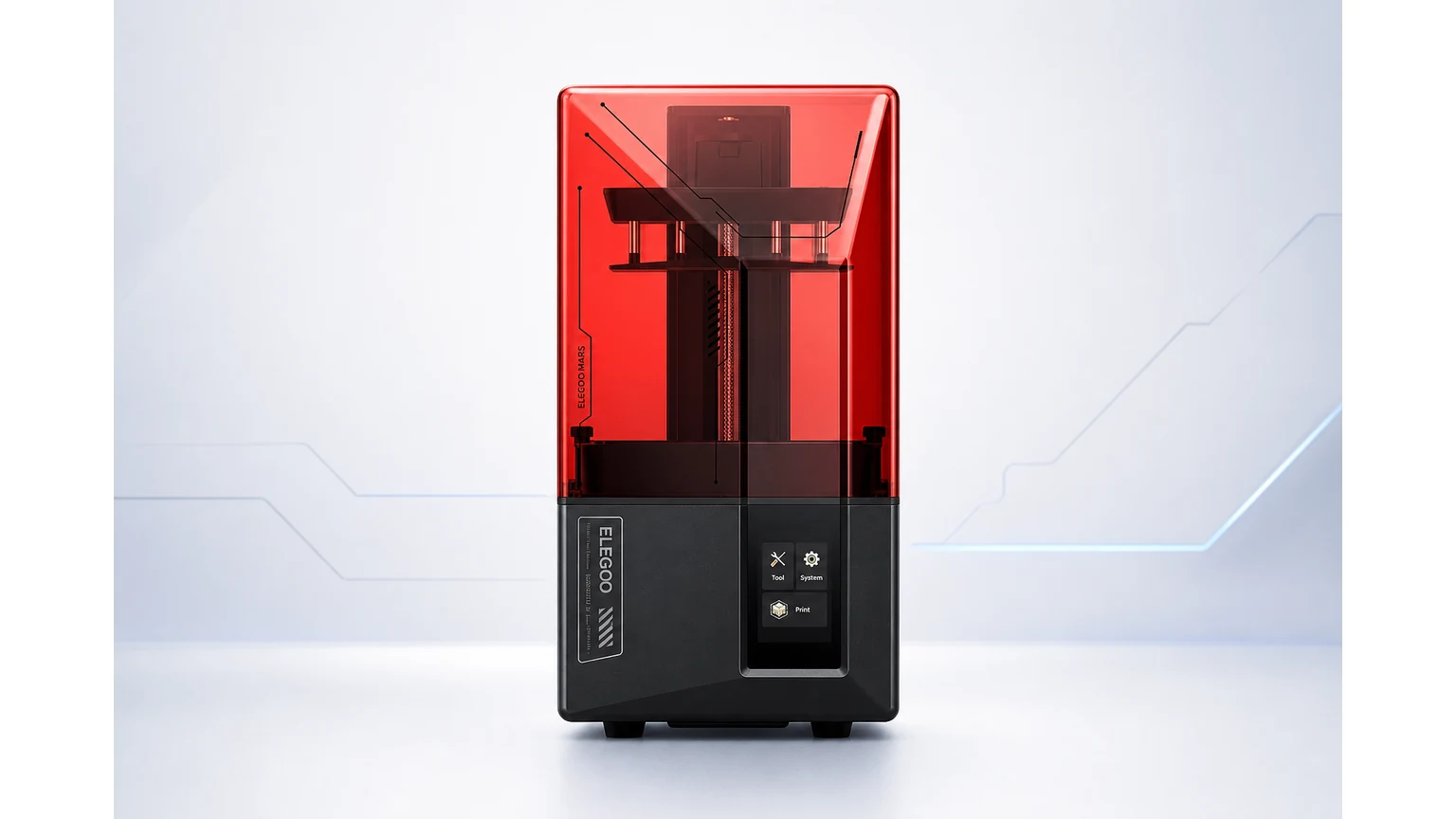 ELEGOO Mars 5 - impresora 3D de resina, imagen MesaTEC generada con Image 2.0 desde producto original