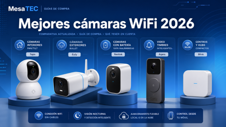 Cómo elegir cámara WiFi — imagen editorial MesaTEC generada con Image 2.0