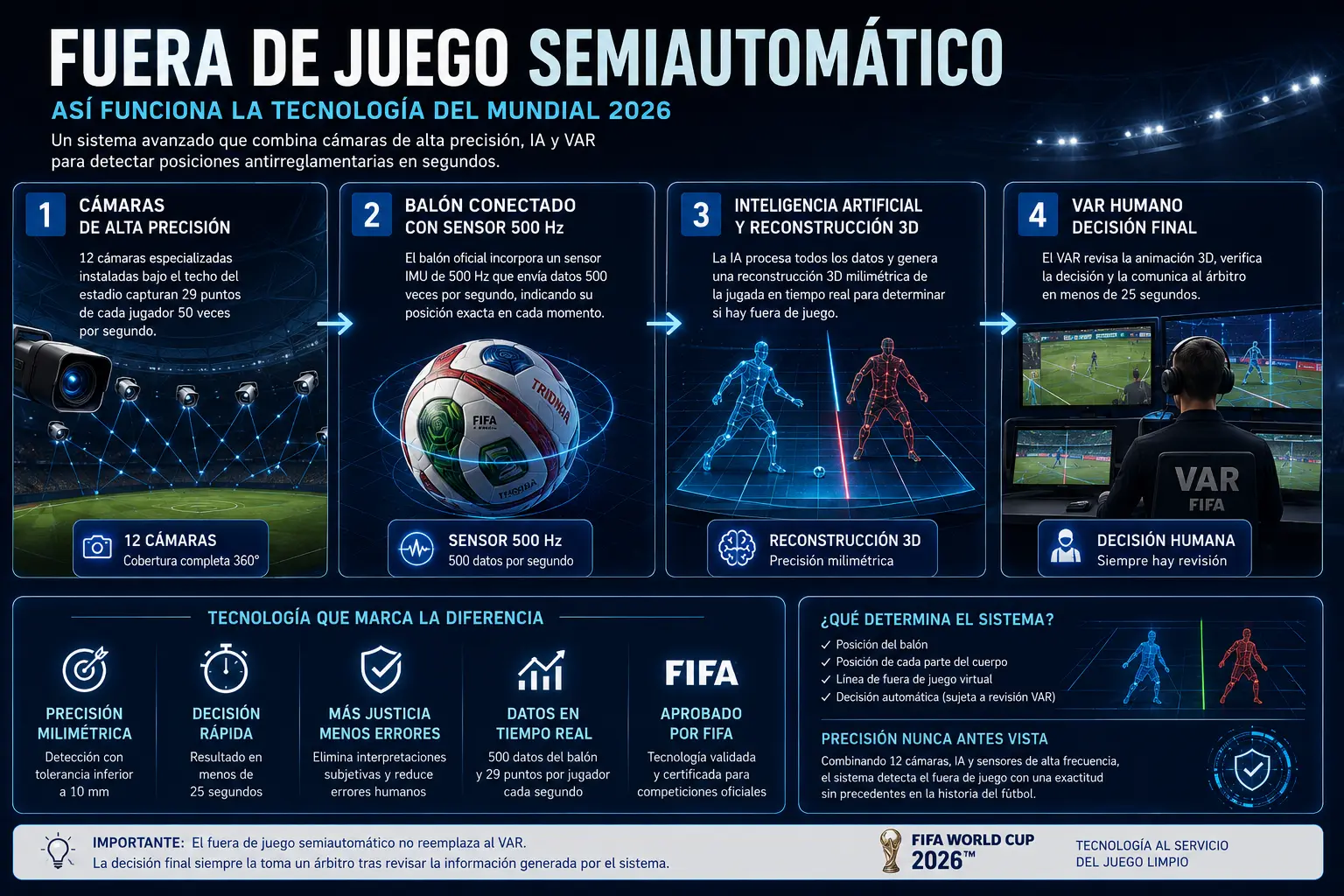 Infografía del fuera de juego semiautomático en el Mundial 2026