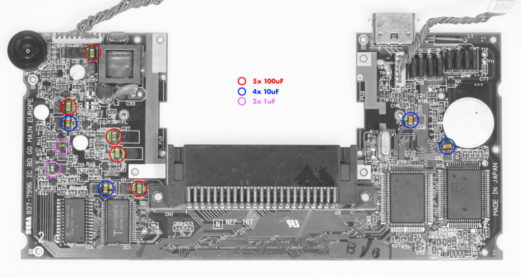 Mapa de condensadores VA0 Sega Game Gear