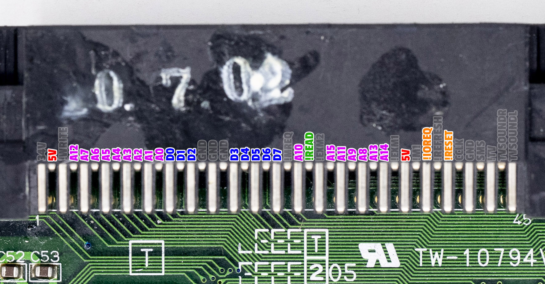Pinout del conector de cartucho de Sega Game Gear