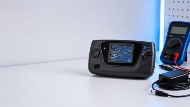 Sega Game Gear cerrada con pantalla corrupta para diagnóstico Zombie Boot