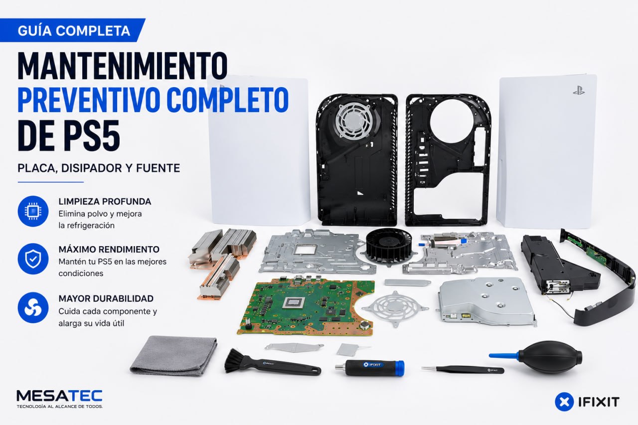 Mantenimiento preventivo completo de PS5: placa, disipador y fuente