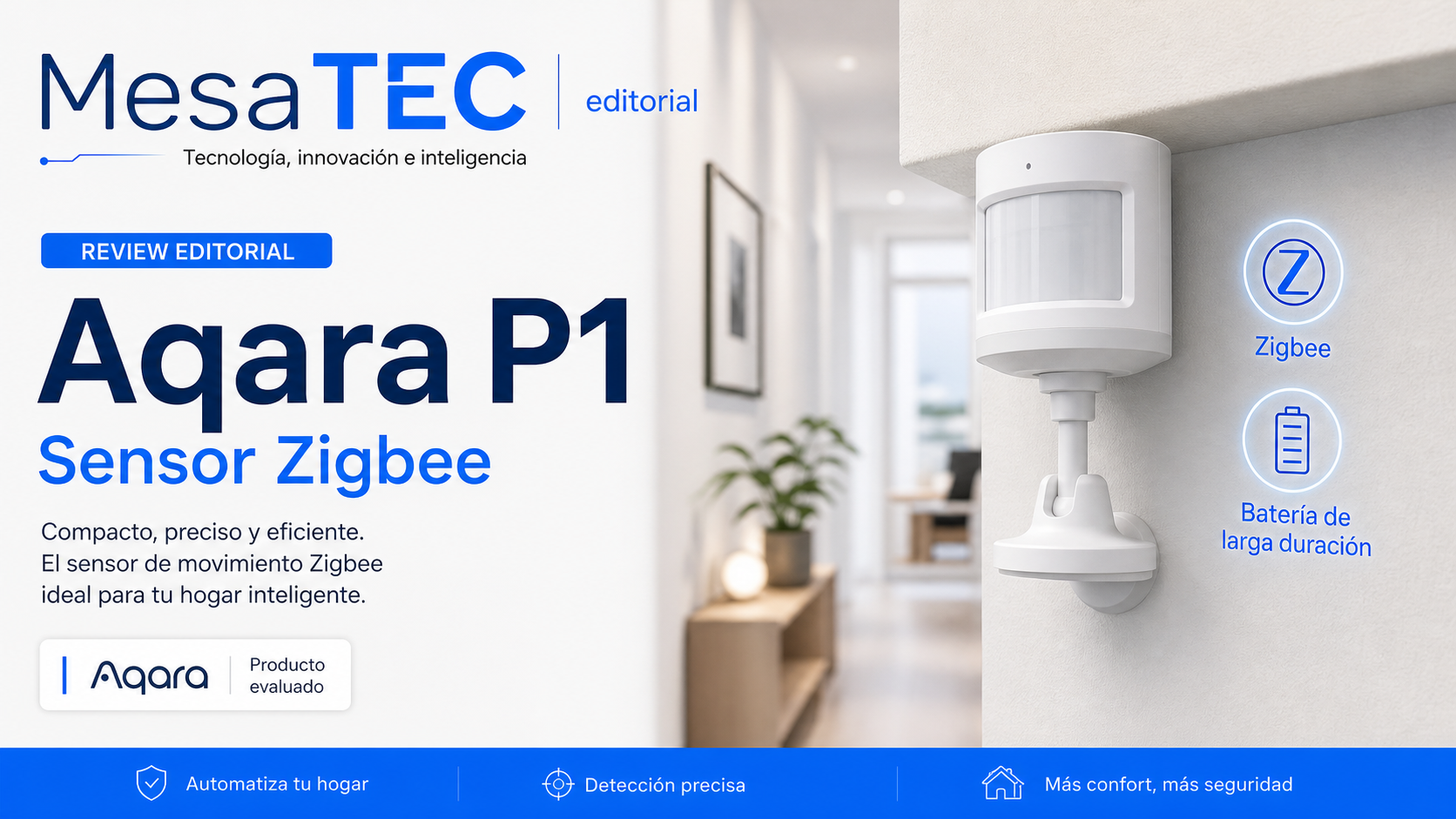 Aqara P1 review — imagen editorial MesaTEC con texto integrado