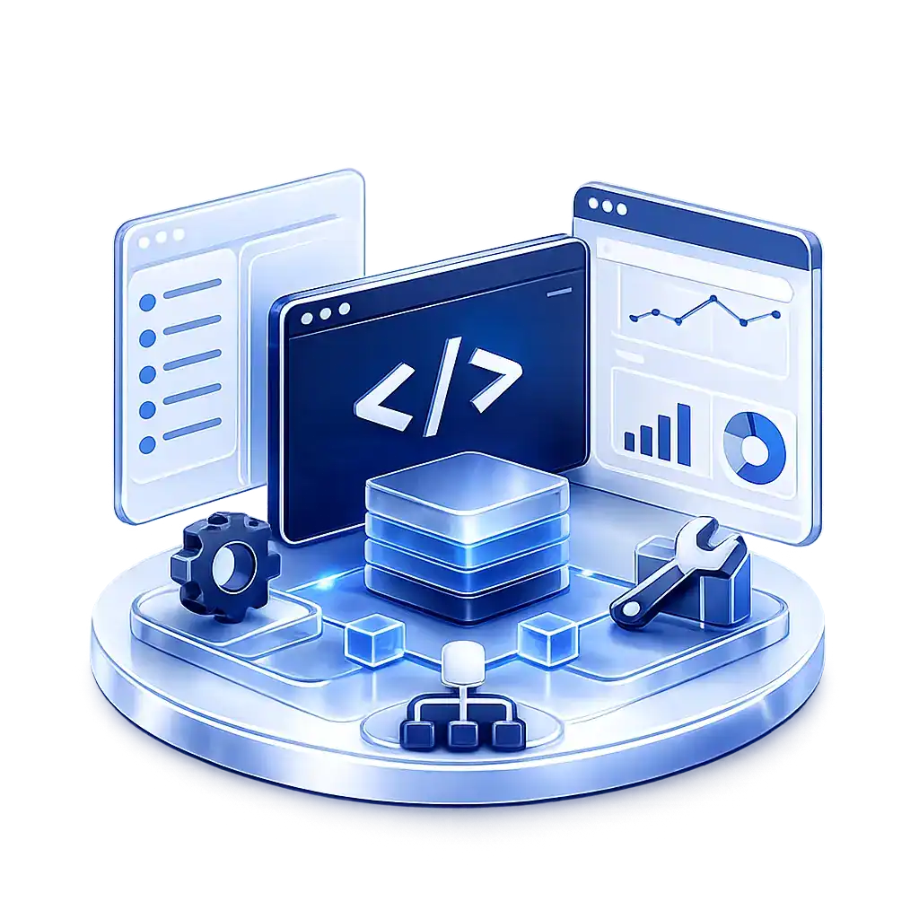 Ilustración de programación y desarrollo de software en entorno digital.